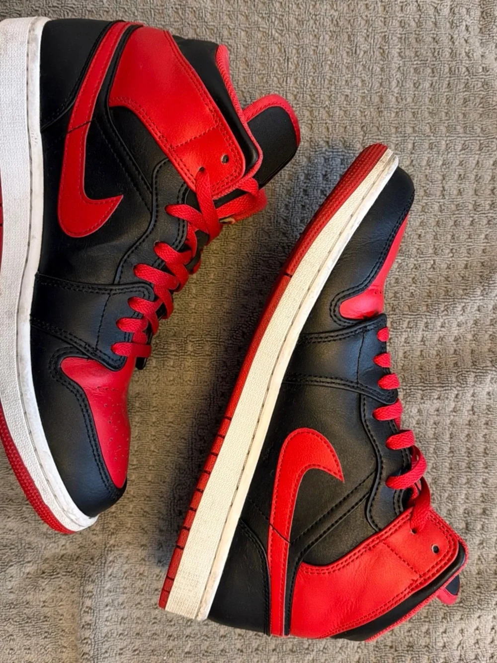 Air Jordan 1 Mid Black and Red High-Top Sneakers